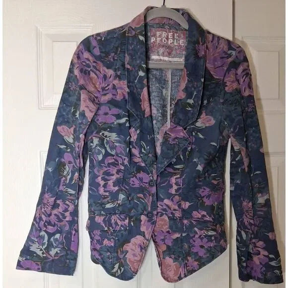 Free People womens size 6 linen lightweight jacket blue purple spring summer - Picture 5 of 10